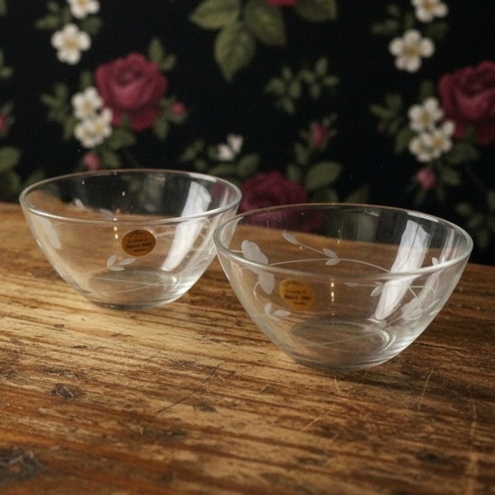 Princess House Heritage Cereal Bowls, Set of 2, Vintage Floral Etched Glass